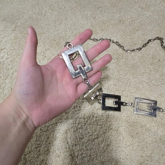 Vintage Y2K Silver Rectangle Metallic Chain Chunky Belt - Picture 11 of 11